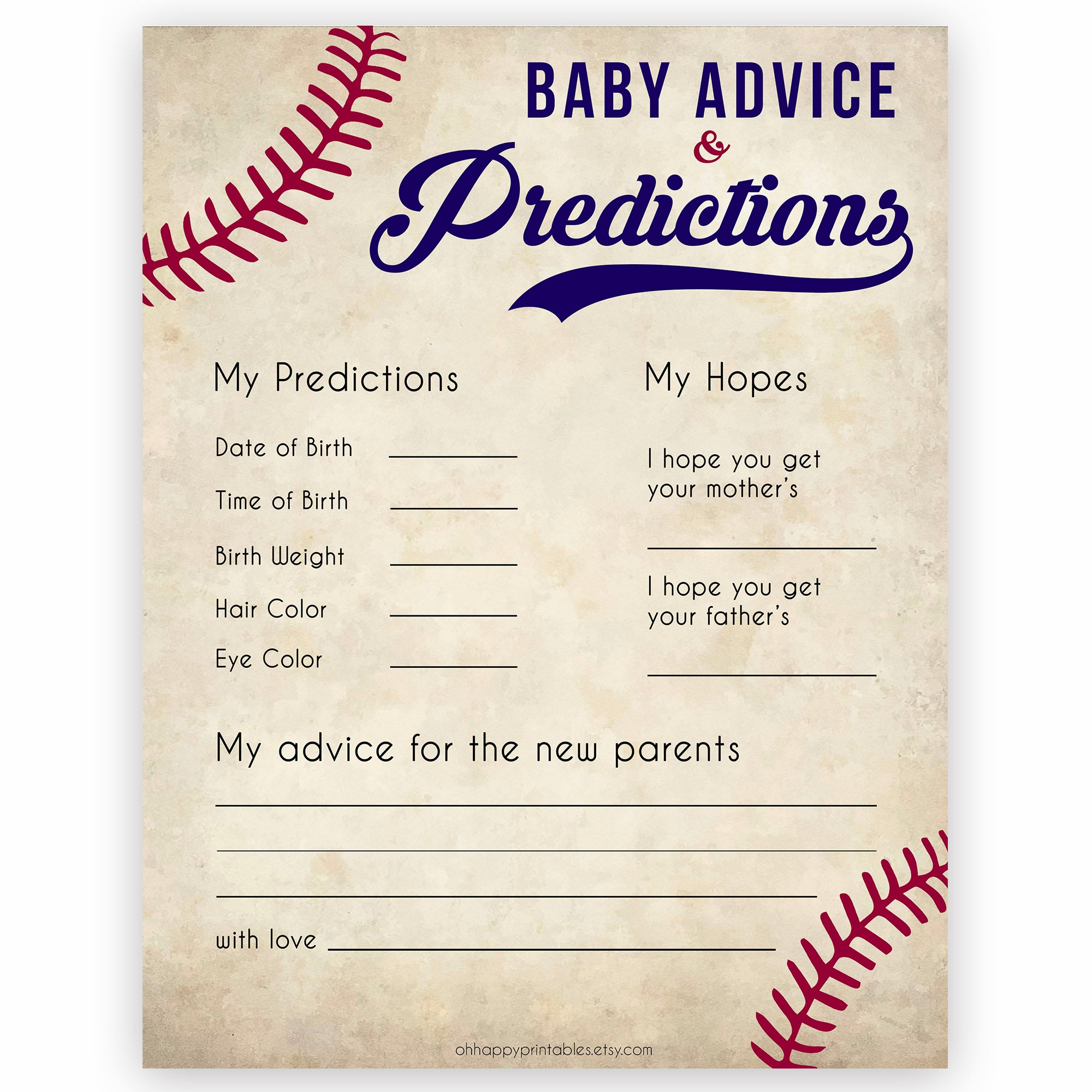 baby advice and predictions baseball theme baby shower games, baseball baby games, baseball baby shower themes