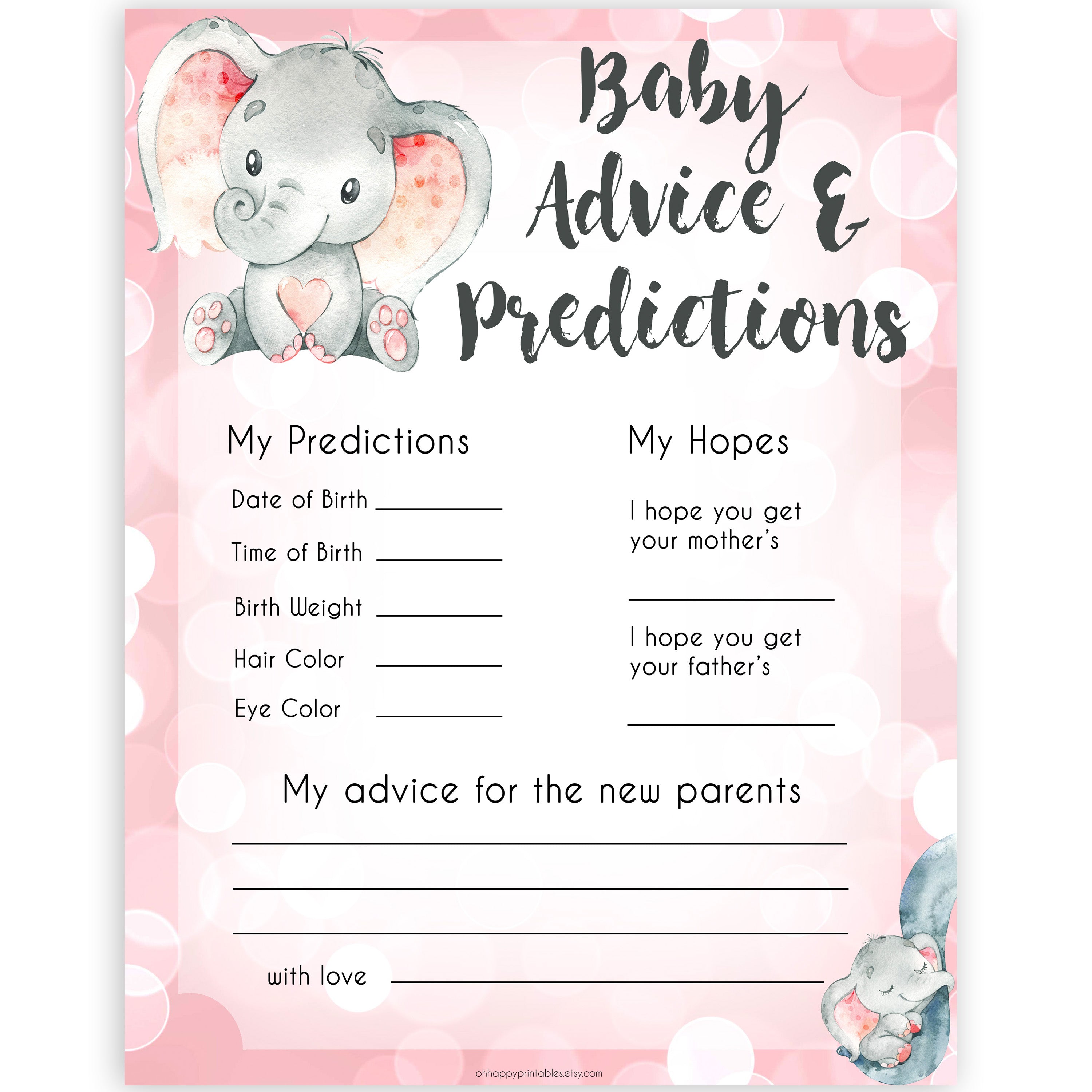 pink elephant baby games, baby advice and predictions baby shower games, printable baby shower games, baby shower games, fun baby games, popular baby games, pink baby games
