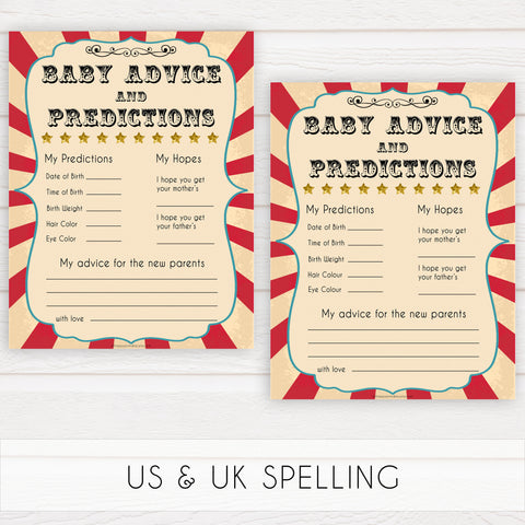 baby advice and predictions circus theme baby shower games, Circus baby games, Circus baby shower themes