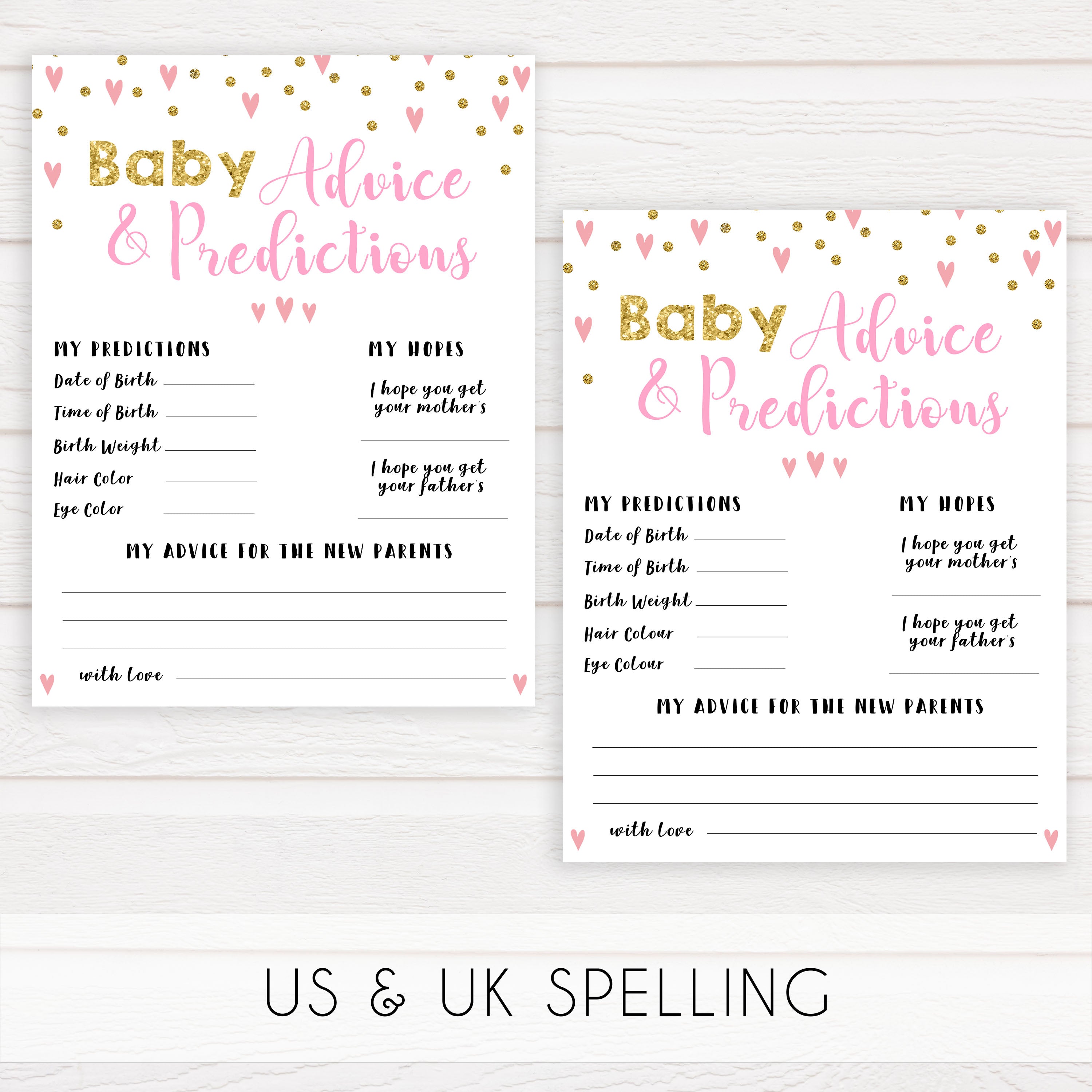 pink hearts baby shower, baby advice and predictions baby game, printable baby games, pink baby games, girl baby games, top 10 baby games, fun baby games