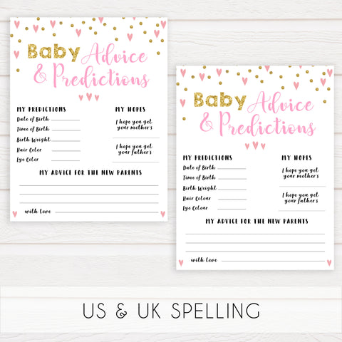 pink hearts baby shower, baby advice and predictions baby game, printable baby games, pink baby games, girl baby games, top 10 baby games, fun baby games