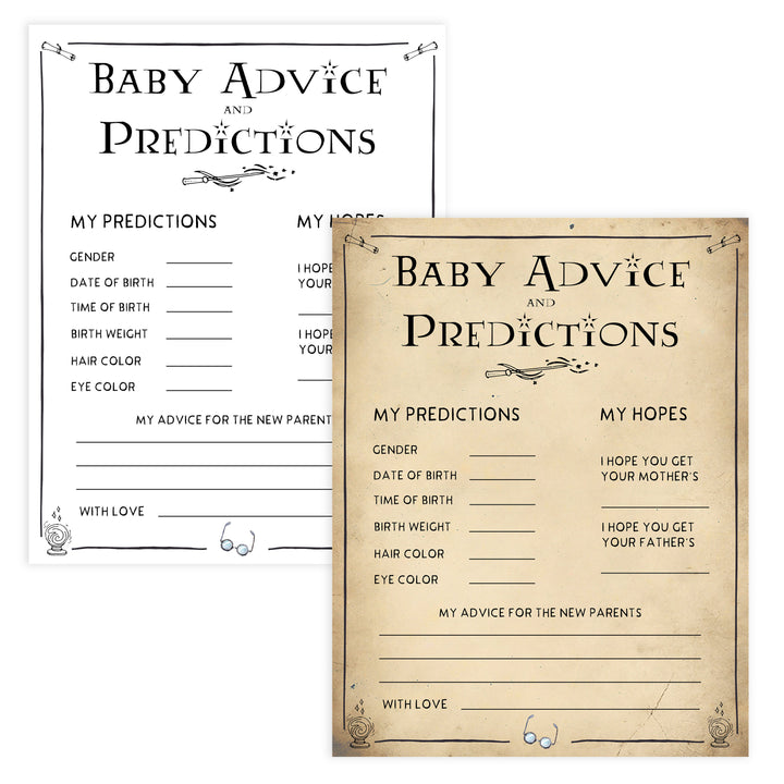 Baby advice and predictions game, baby advice keepsake, Wizard baby shower games, printable baby shower games, Harry Potter baby games, Harry Potter baby shower, fun baby shower games,  fun baby ideas