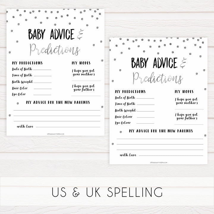 baby advice and predictions keepsake, Printable baby shower games, baby silver glitter fun baby games, baby shower games, fun baby shower ideas, top baby shower ideas, silver glitter shower baby shower, friends baby shower ideas