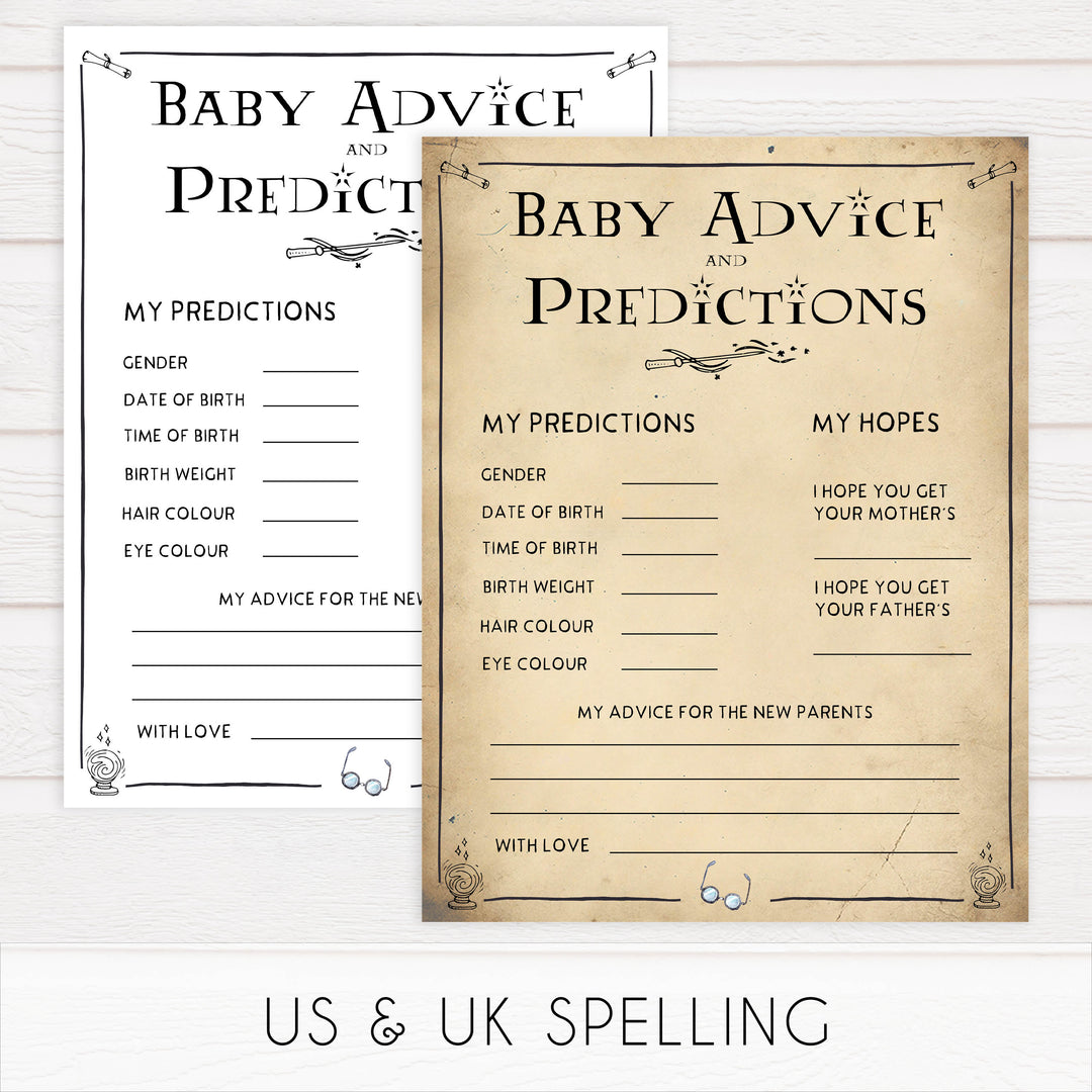Baby advice and predictions game, baby advice keepsake, Wizard baby shower games, printable baby shower games, Harry Potter baby games, Harry Potter baby shower, fun baby shower games,  fun baby ideas