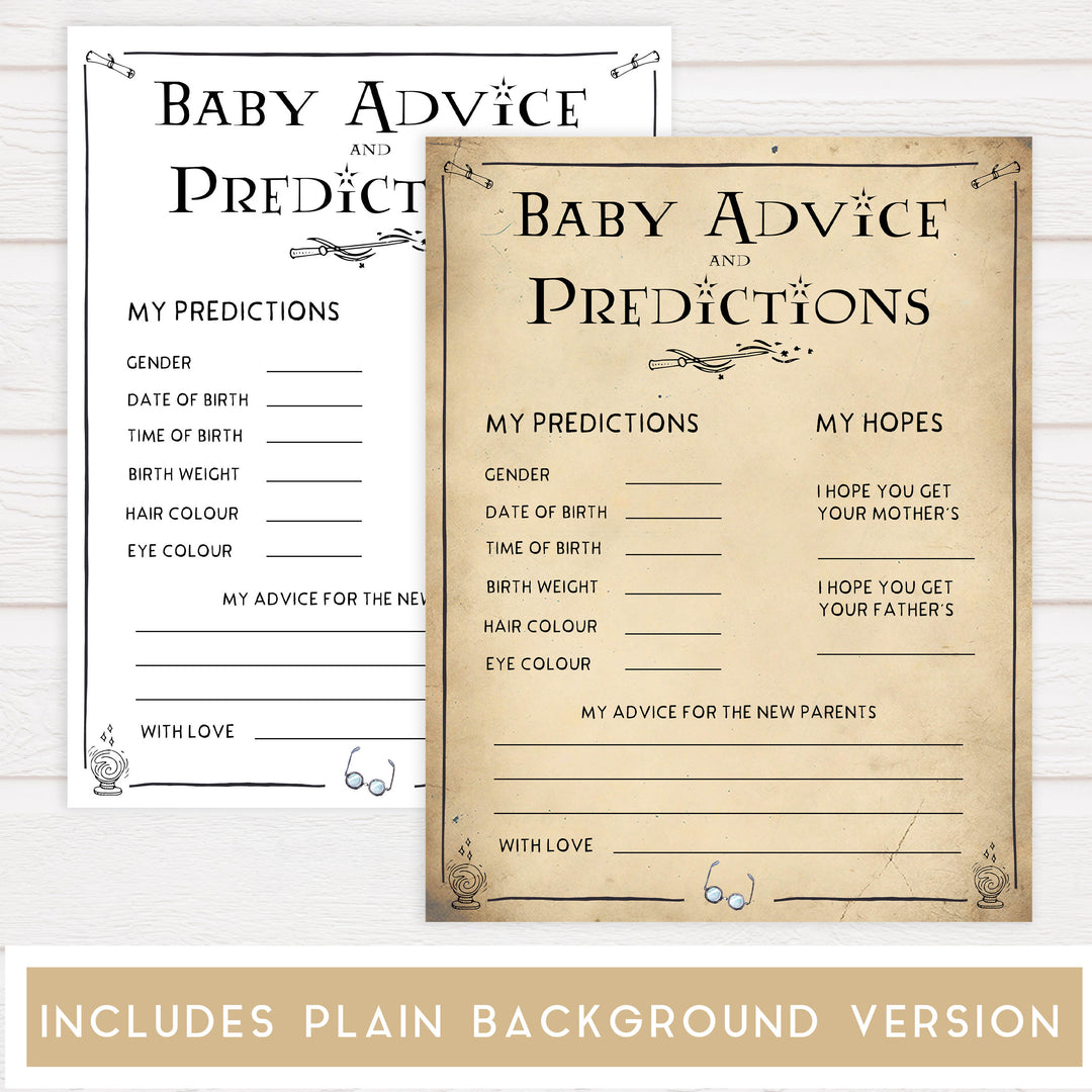 Baby advice and predictions game, baby advice keepsake, Wizard baby shower games, printable baby shower games, Harry Potter baby games, Harry Potter baby shower, fun baby shower games,  fun baby ideas