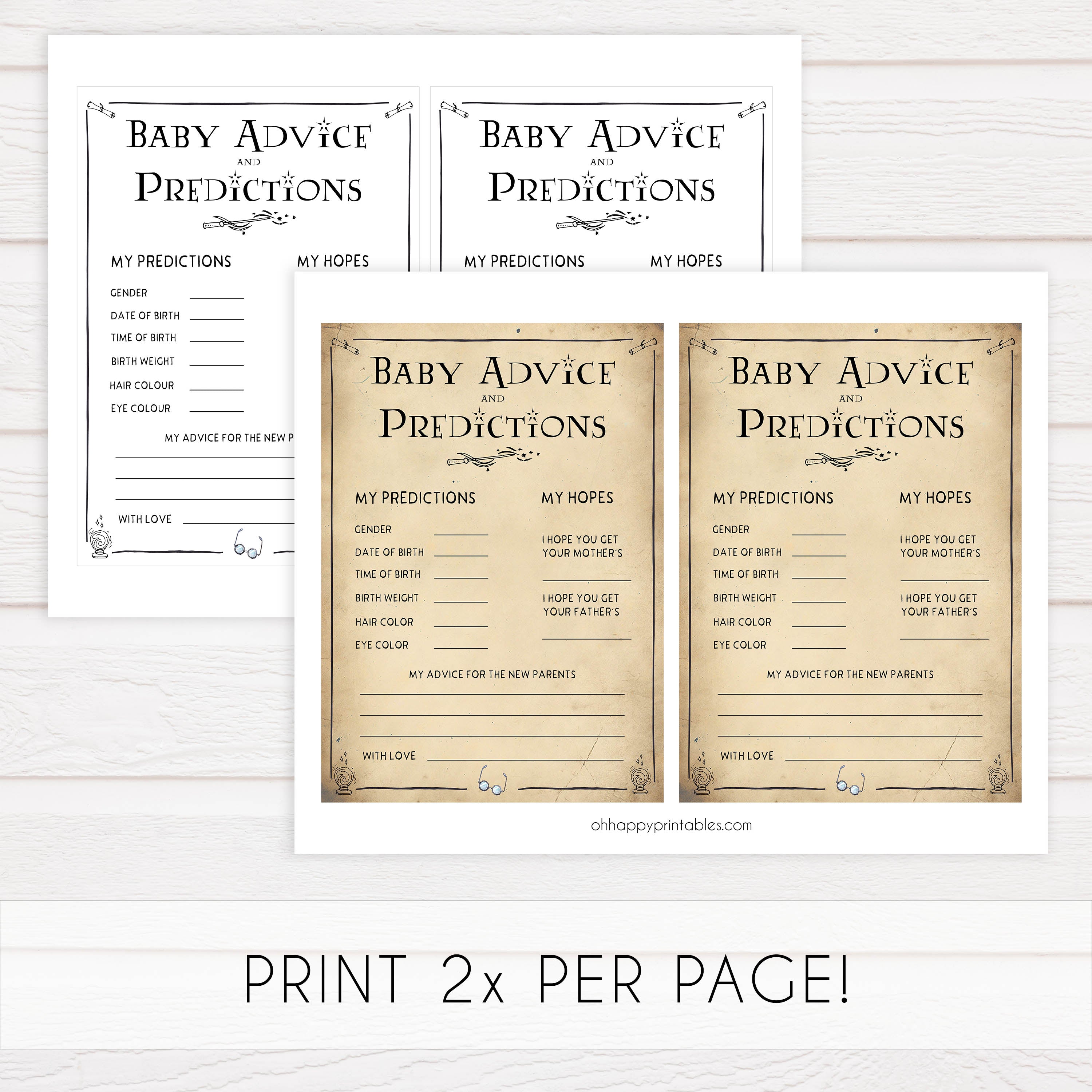 Baby advice and predictions game, baby advice keepsake, Wizard baby shower games, printable baby shower games, Harry Potter baby games, Harry Potter baby shower, fun baby shower games,  fun baby ideas