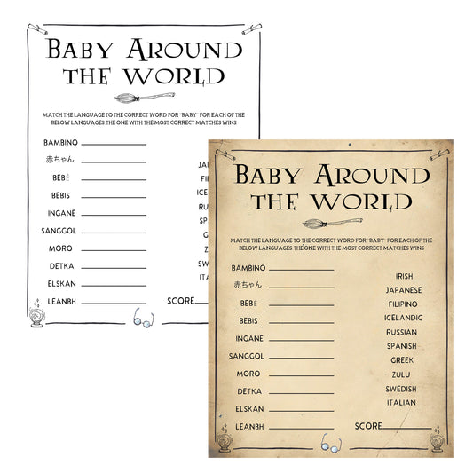 Baby Around The World Game, Wizard baby shower games, printable baby shower games, Harry Potter baby games, Harry Potter baby shower, fun baby shower games,  fun baby ideas