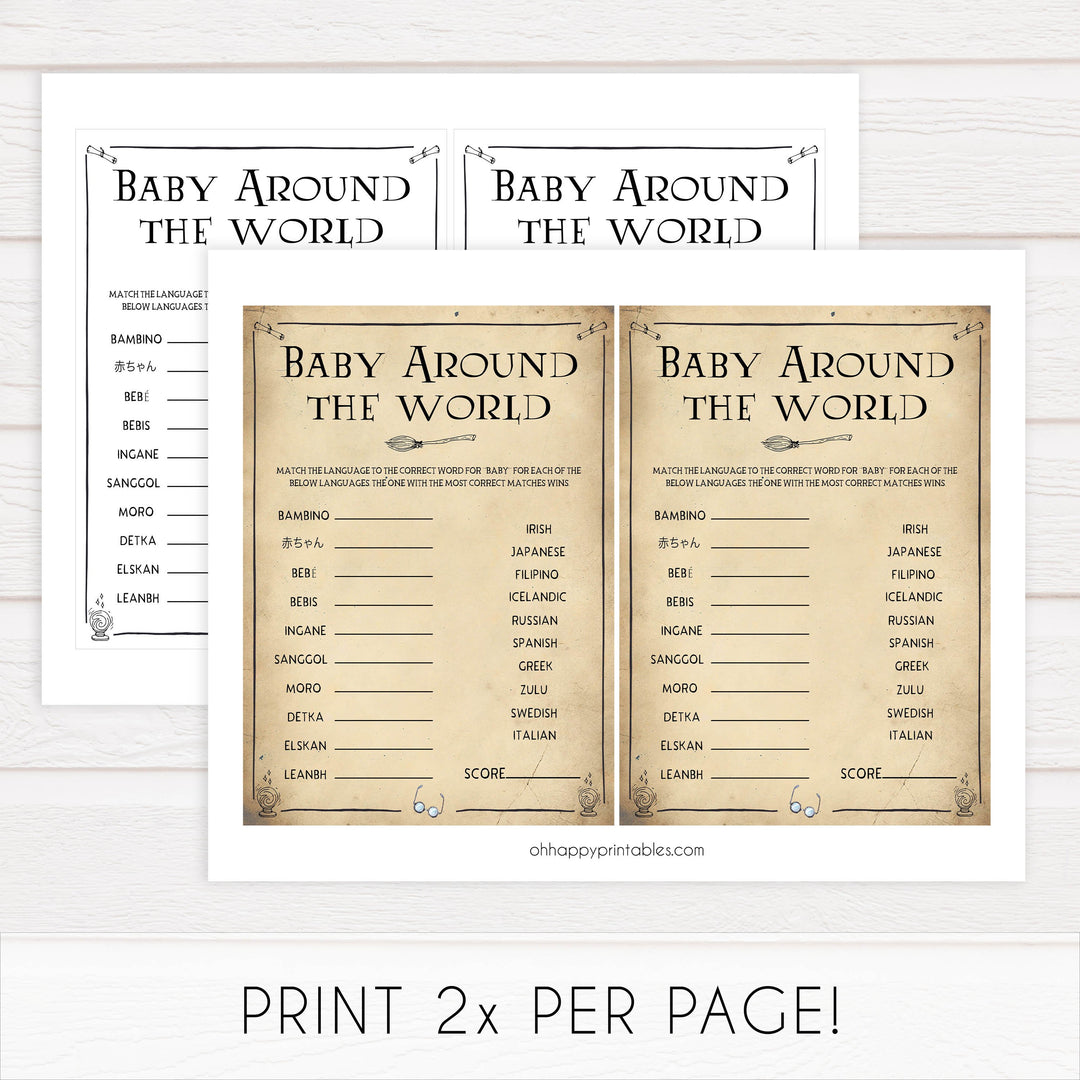 Baby Around The World Game, Wizard baby shower games, printable baby shower games, Harry Potter baby games, Harry Potter baby shower, fun baby shower games,  fun baby ideas