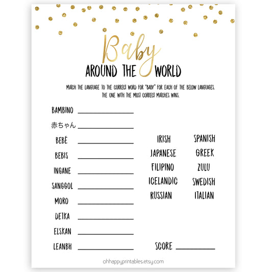 gold baby shower games, baby around the world games, printable baby games, fun baby games, popular baby games, baby shower games, gold baby games