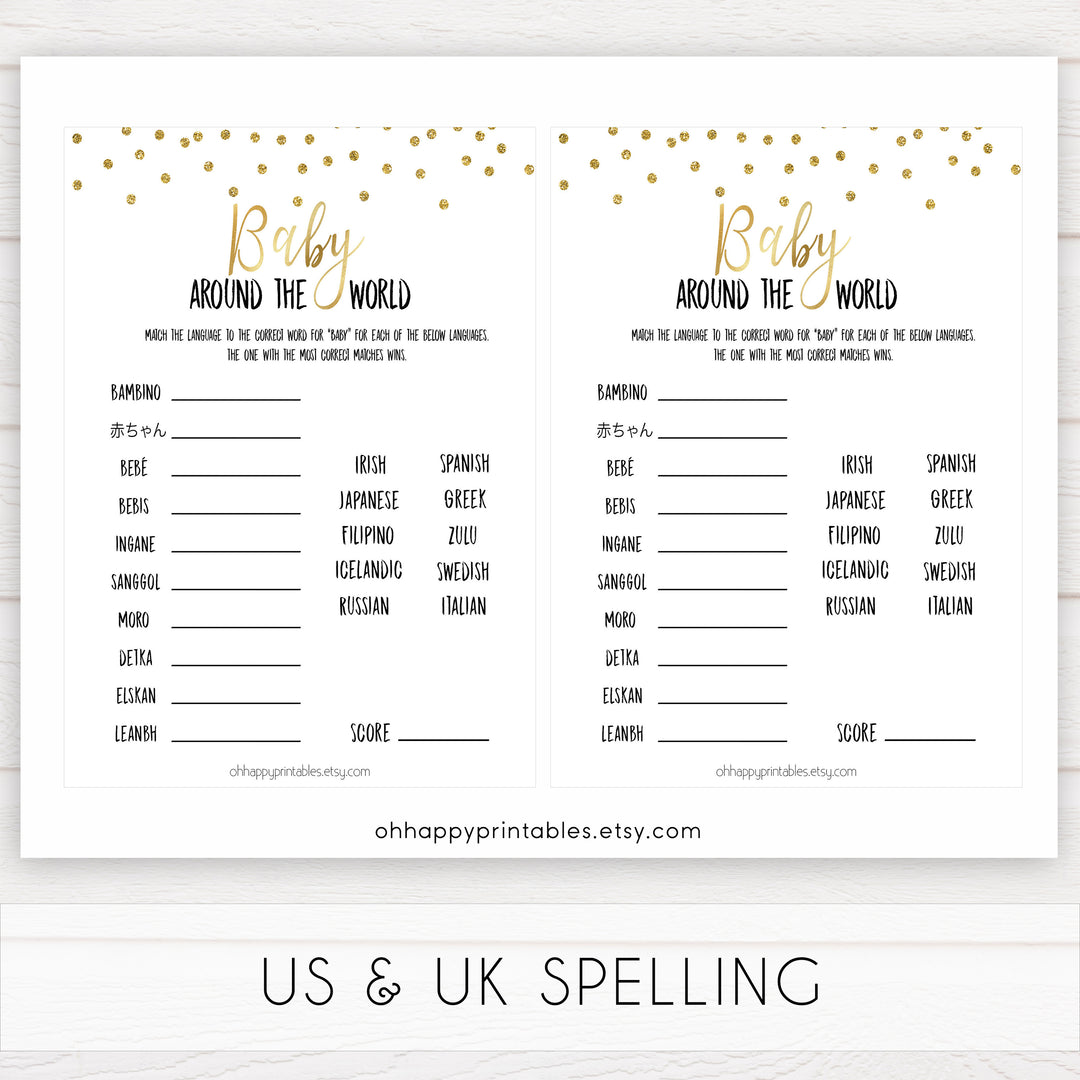 gold baby shower games, baby around the world games, printable baby games, fun baby games, popular baby games, baby shower games, gold baby games