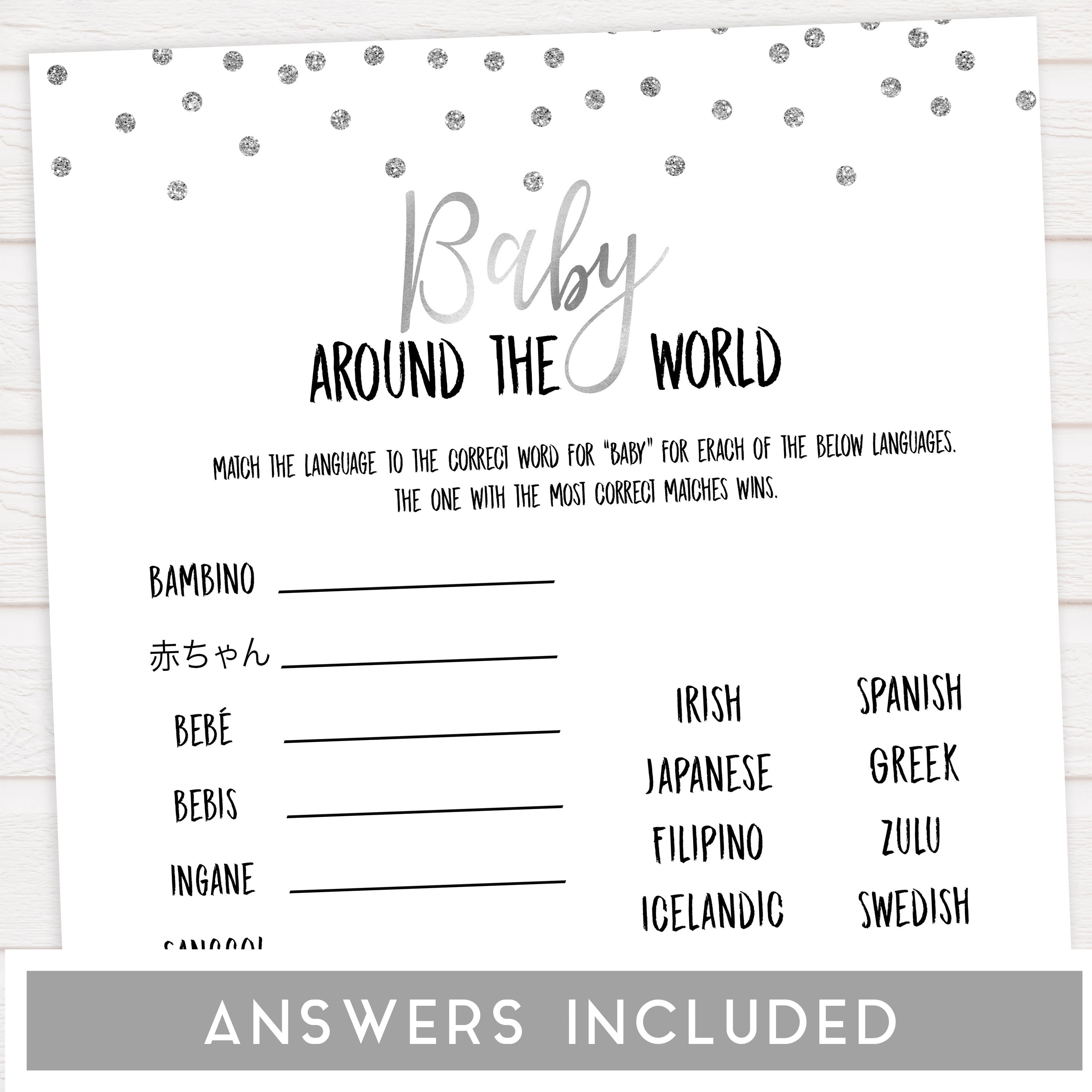 baby around the world game, Printable baby shower games, baby silver glitter fun baby games, baby shower games, fun baby shower ideas, top baby shower ideas, silver glitter shower baby shower, friends baby shower ideas