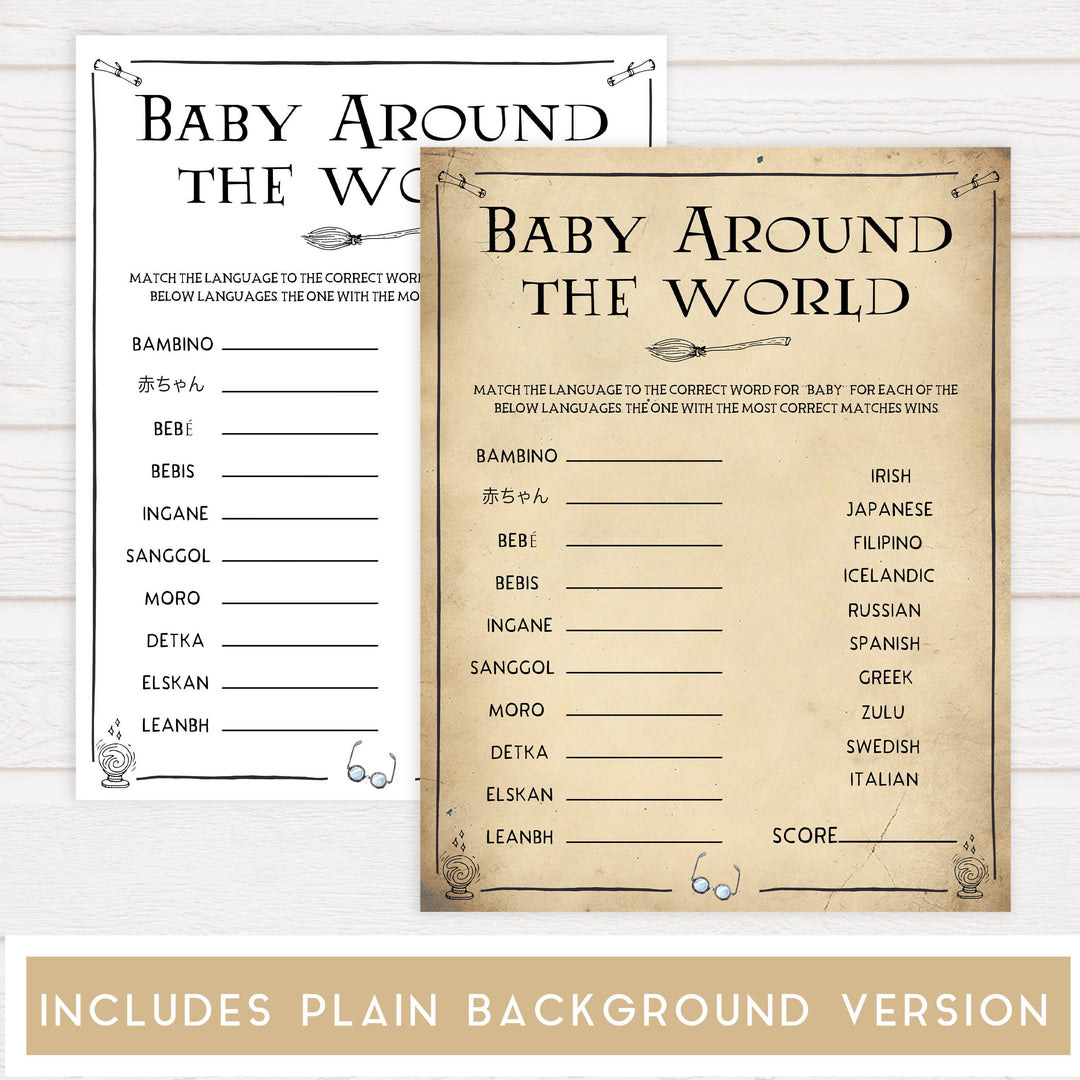 Baby Around The World Game, Wizard baby shower games, printable baby shower games, Harry Potter baby games, Harry Potter baby shower, fun baby shower games,  fun baby ideas