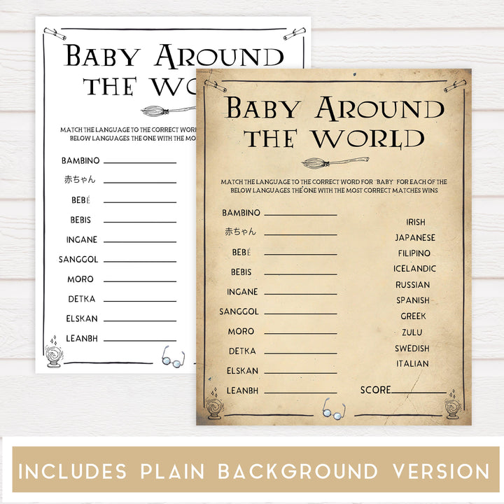 Baby Around The World Game, Wizard baby shower games, printable baby shower games, Harry Potter baby games, Harry Potter baby shower, fun baby shower games,  fun baby ideas