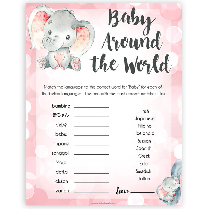 pink elephant baby games, baby around the world baby shower games, printable baby shower games, baby shower games, fun baby games, popular baby games, pink baby games