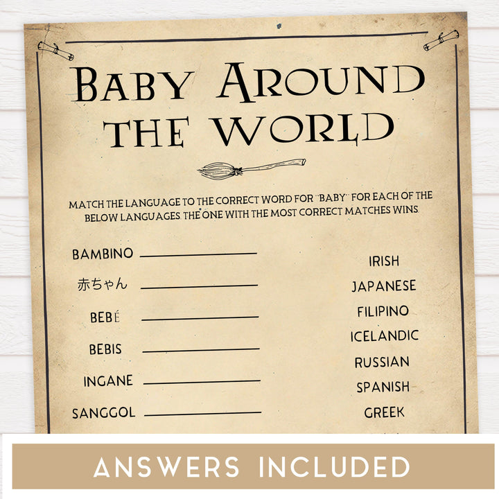 Baby Around The World Game, Wizard baby shower games, printable baby shower games, Harry Potter baby games, Harry Potter baby shower, fun baby shower games,  fun baby ideas