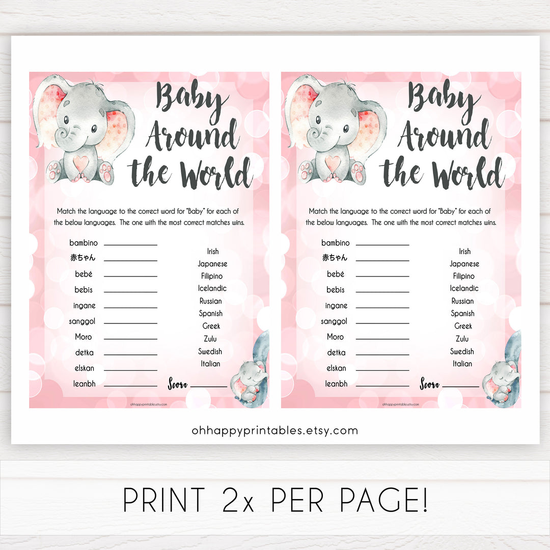 pink elephant baby games, baby around the world baby shower games, printable baby shower games, baby shower games, fun baby games, popular baby games, pink baby games