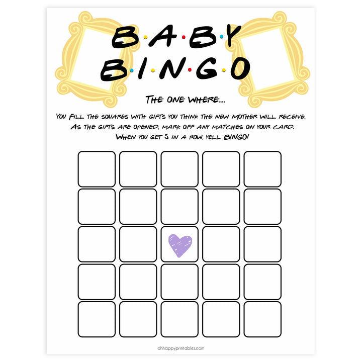 baby shower bingo, Printable baby shower games, friends fun baby games, baby shower games, fun baby shower ideas, top baby shower ideas, friends baby shower, friends baby shower ideas