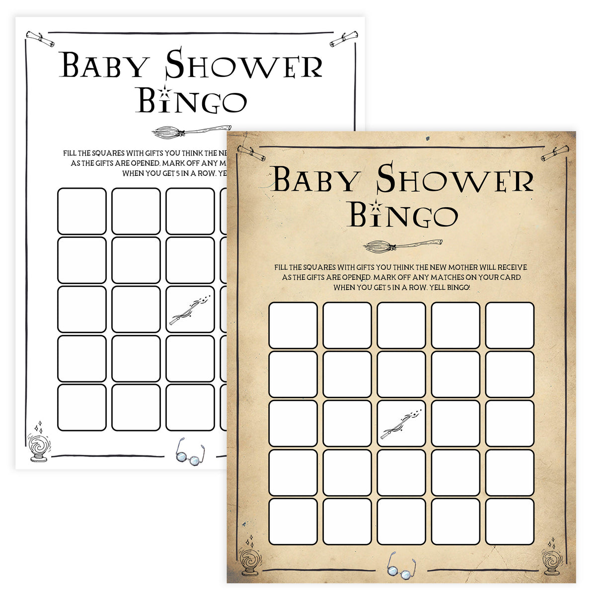 Baby Shower Bingo, Wizard baby shower games, printable baby shower games, Harry Potter baby games, Harry Potter baby shower, fun baby shower games,  fun baby ideas