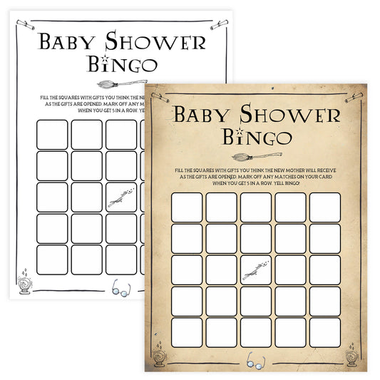 Baby Shower Bingo, Wizard baby shower games, printable baby shower games, Harry Potter baby games, Harry Potter baby shower, fun baby shower games,  fun baby ideas