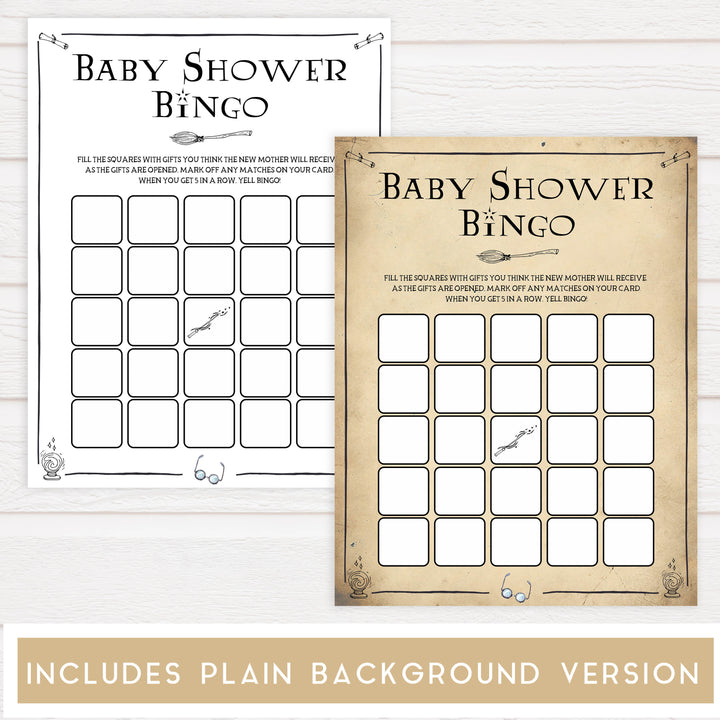 Baby Shower Bingo, Wizard baby shower games, printable baby shower games, Harry Potter baby games, Harry Potter baby shower, fun baby shower games,  fun baby ideas