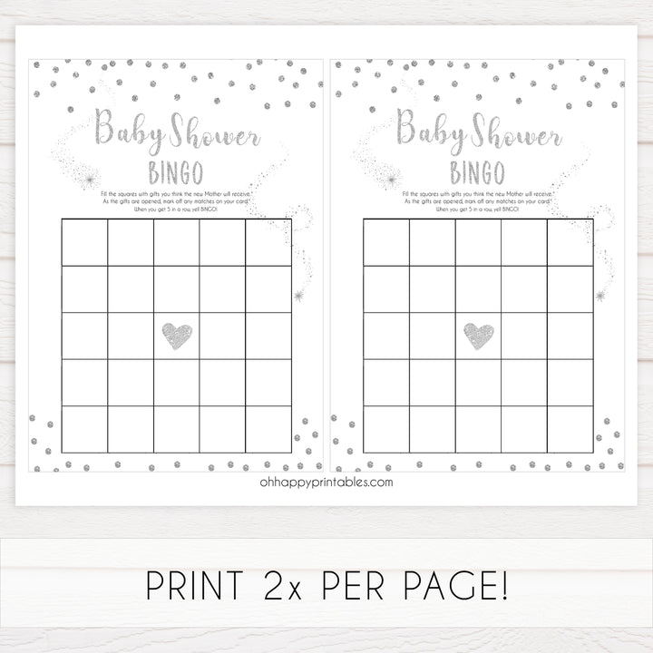 baby shower bingo, Printable baby shower games, baby silver glitter fun baby games, baby shower games, fun baby shower ideas, top baby shower ideas, silver glitter shower baby shower, friends baby shower ideas