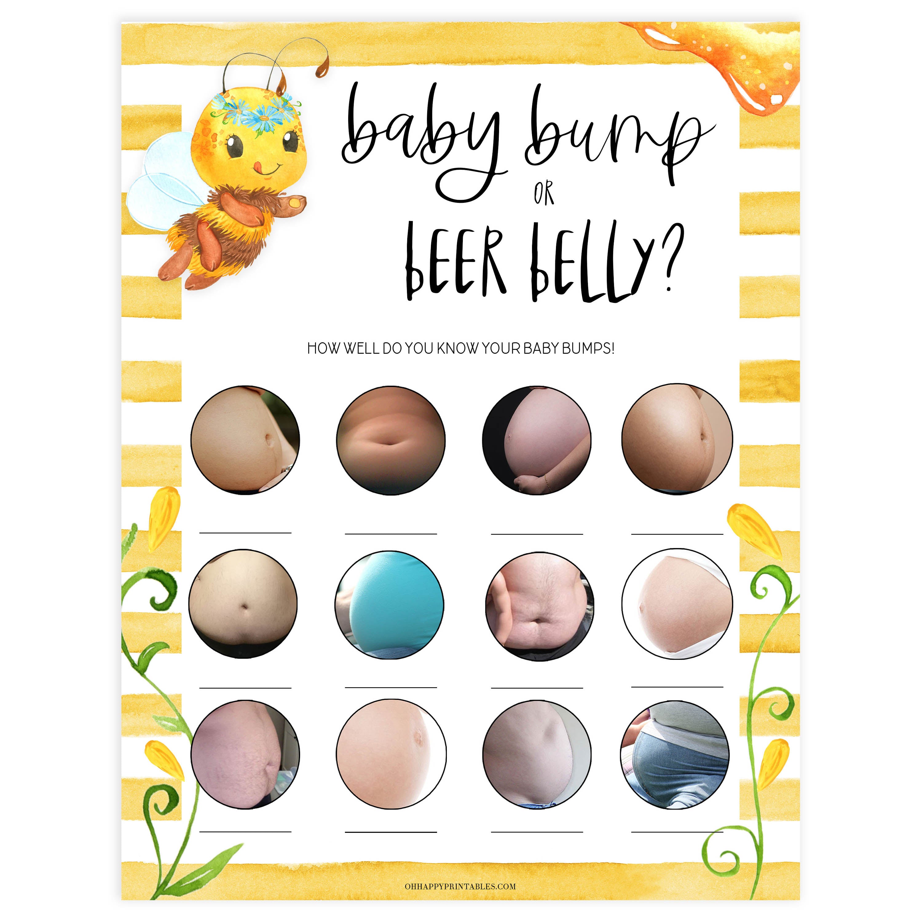 baby bump or beer belly Printable baby shower games, mommy bee fun baby games, baby shower games, fun baby shower ideas, top baby shower ideas, mommy to bee baby shower, friends baby shower ideas