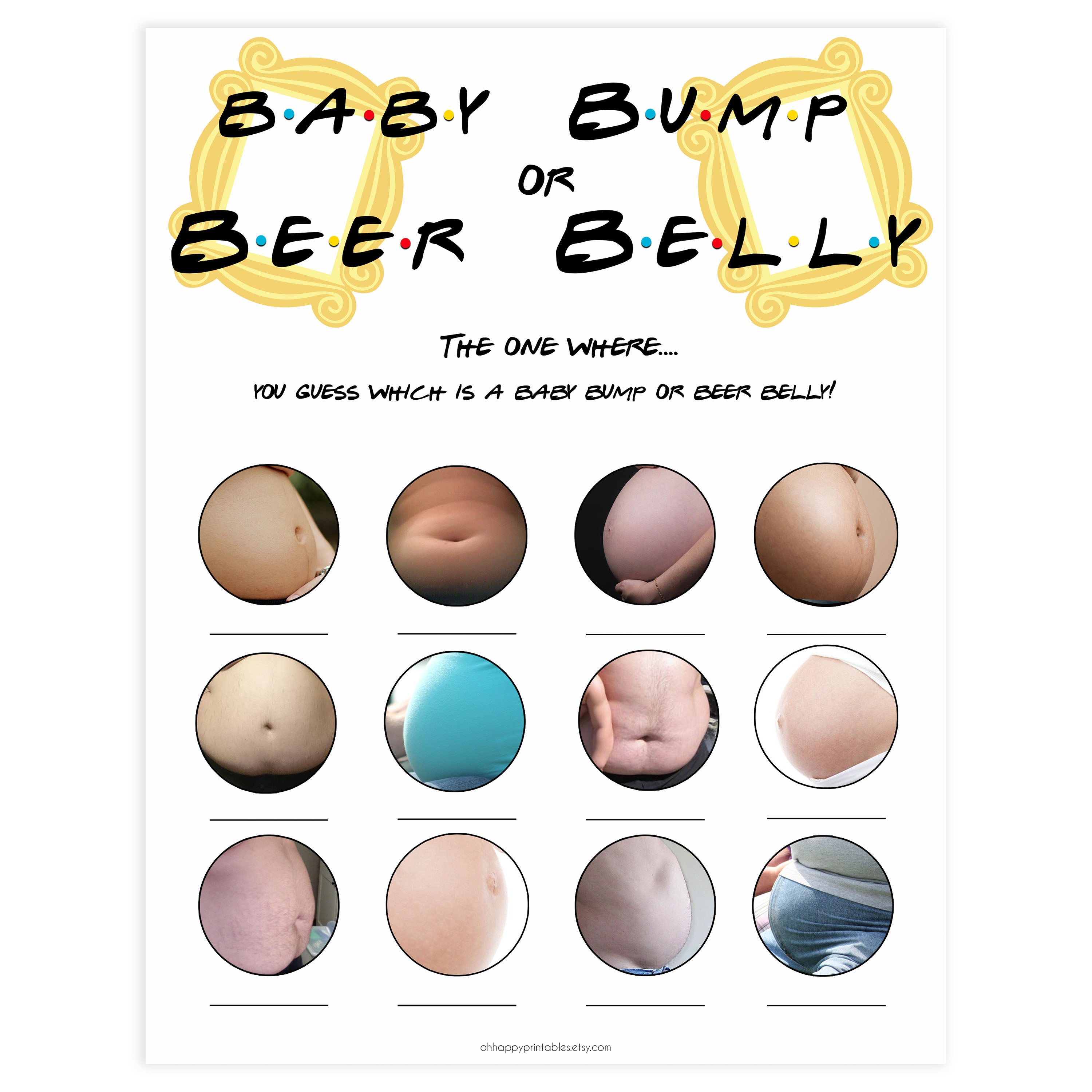 baby bump or beer belly game, Printable baby shower games, friends fun baby games, baby shower games, fun baby shower ideas, top baby shower ideas, friends baby shower, friends baby shower ideas