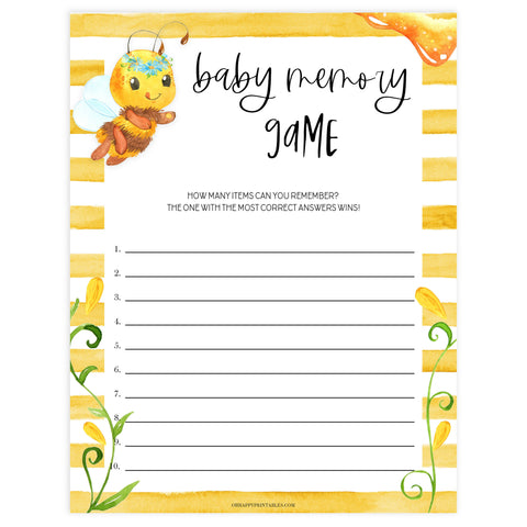 baby memory games, Printable baby shower games, mommy bee fun baby games, baby shower games, fun baby shower ideas, top baby shower ideas, mommy to bee baby shower, friends baby shower ideas