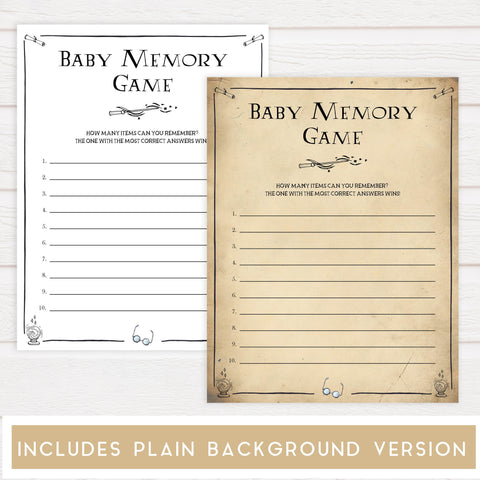 Baby Memory Game, Wizard baby shower games, printable baby shower games, Harry Potter baby games, Harry Potter baby shower, fun baby shower games,  fun baby ideas