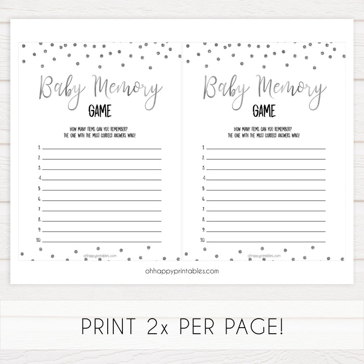 baby memory game, Printable baby shower games, baby silver glitter fun baby games, baby shower games, fun baby shower ideas, top baby shower ideas, silver glitter shower baby shower, friends baby shower ideas