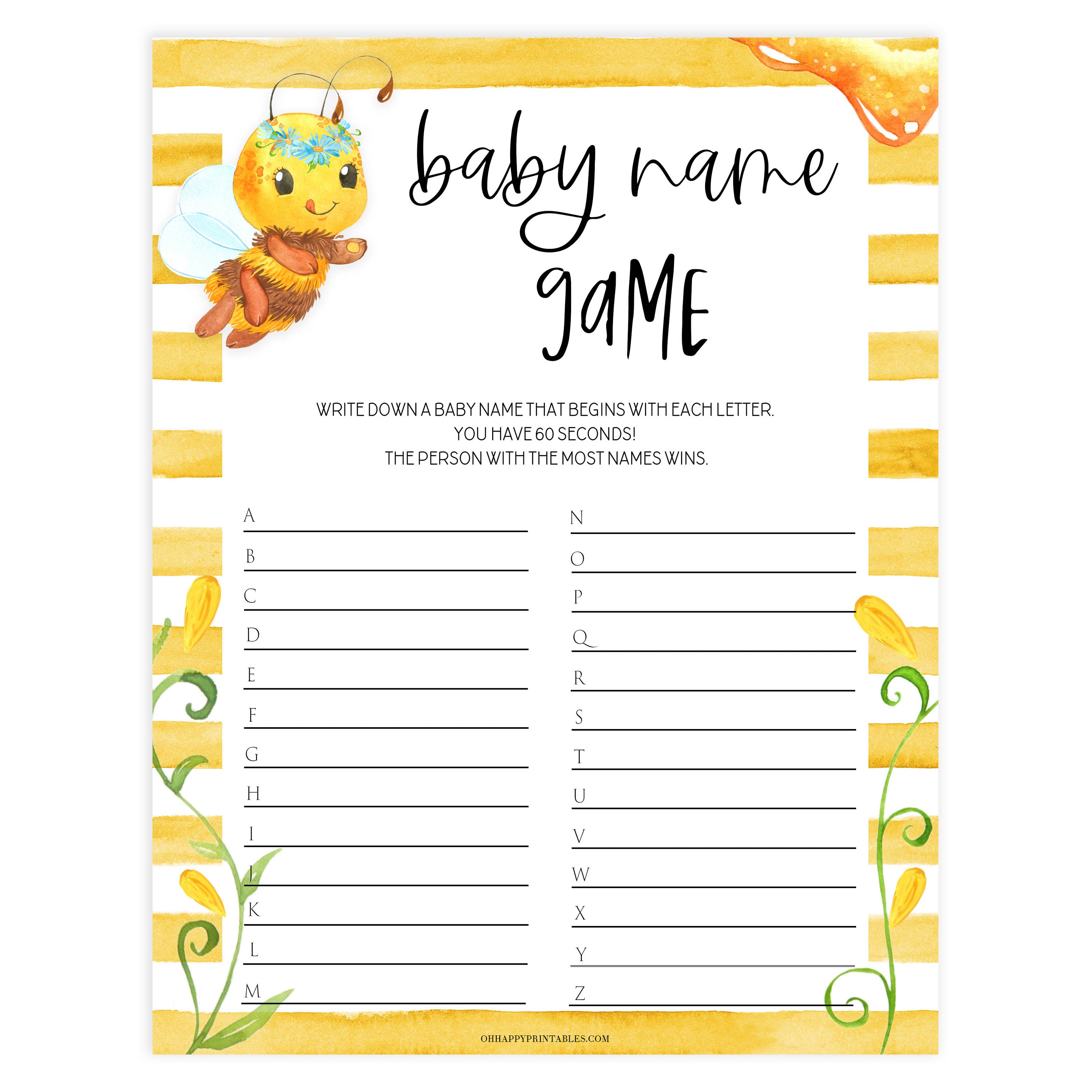 baby name race game, Printable baby shower games, mommy bee fun baby games, baby shower games, fun baby shower ideas, top baby shower ideas, mommy to bee baby shower, friends baby shower ideas