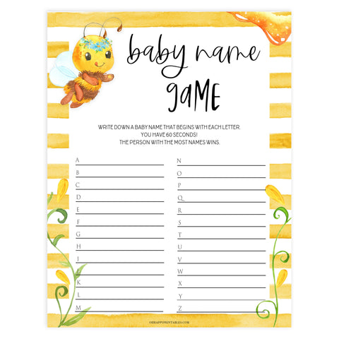 baby name race game, Printable baby shower games, mommy bee fun baby games, baby shower games, fun baby shower ideas, top baby shower ideas, mommy to bee baby shower, friends baby shower ideas