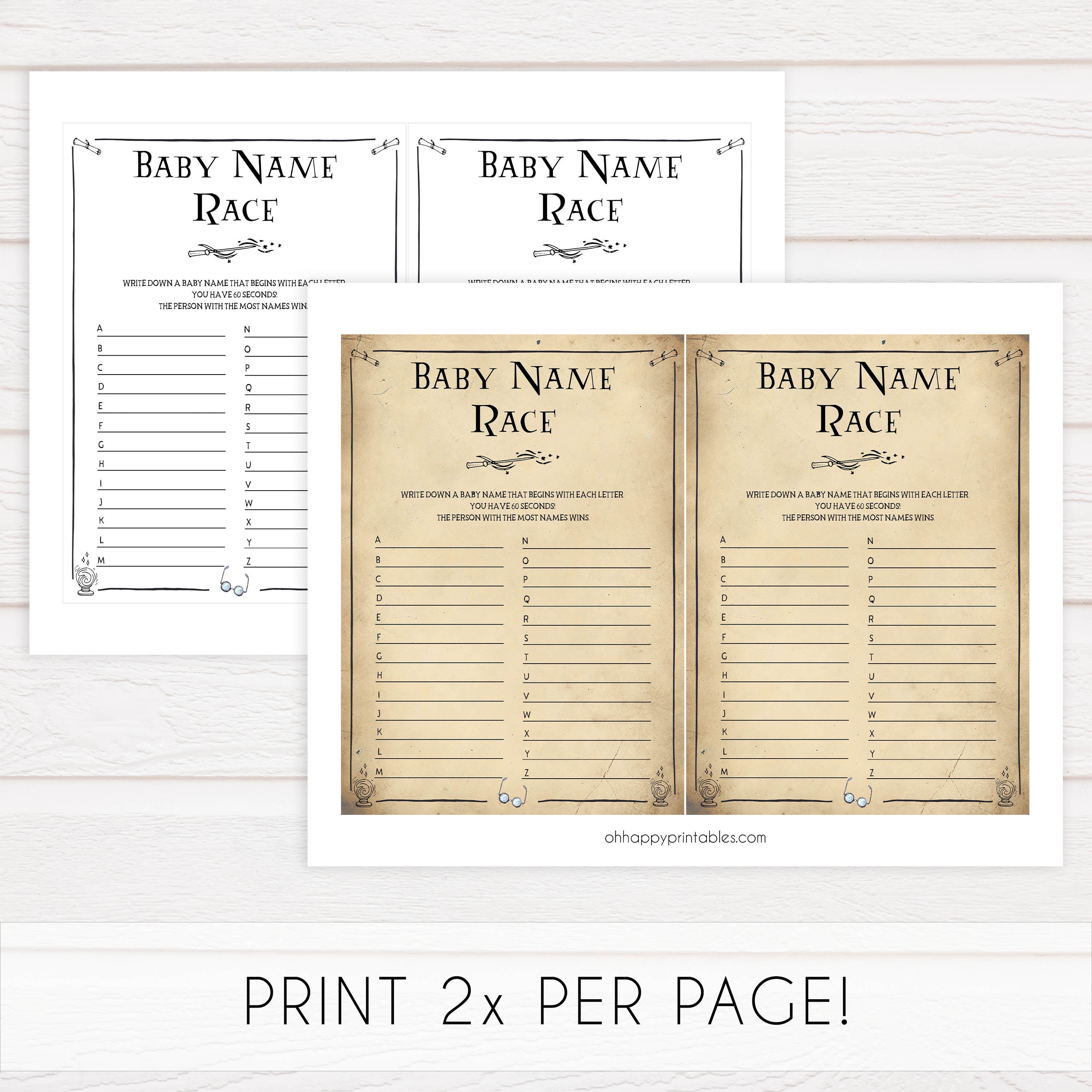 Baby Name Race Game, Wizard baby shower games, printable baby shower games, Harry Potter baby games, Harry Potter baby shower, fun baby shower games,  fun baby ideas