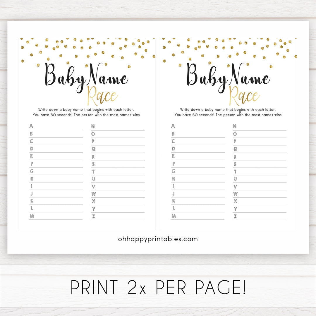 gold baby shower games, baby name race games, printable baby games, fun baby games, popular baby games, baby shower games, gold baby games, print baby games, gold baby shower