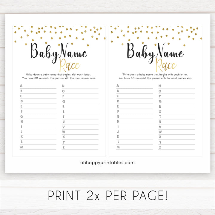gold baby shower games, baby name race games, printable baby games, fun baby games, popular baby games, baby shower games, gold baby games, print baby games, gold baby shower