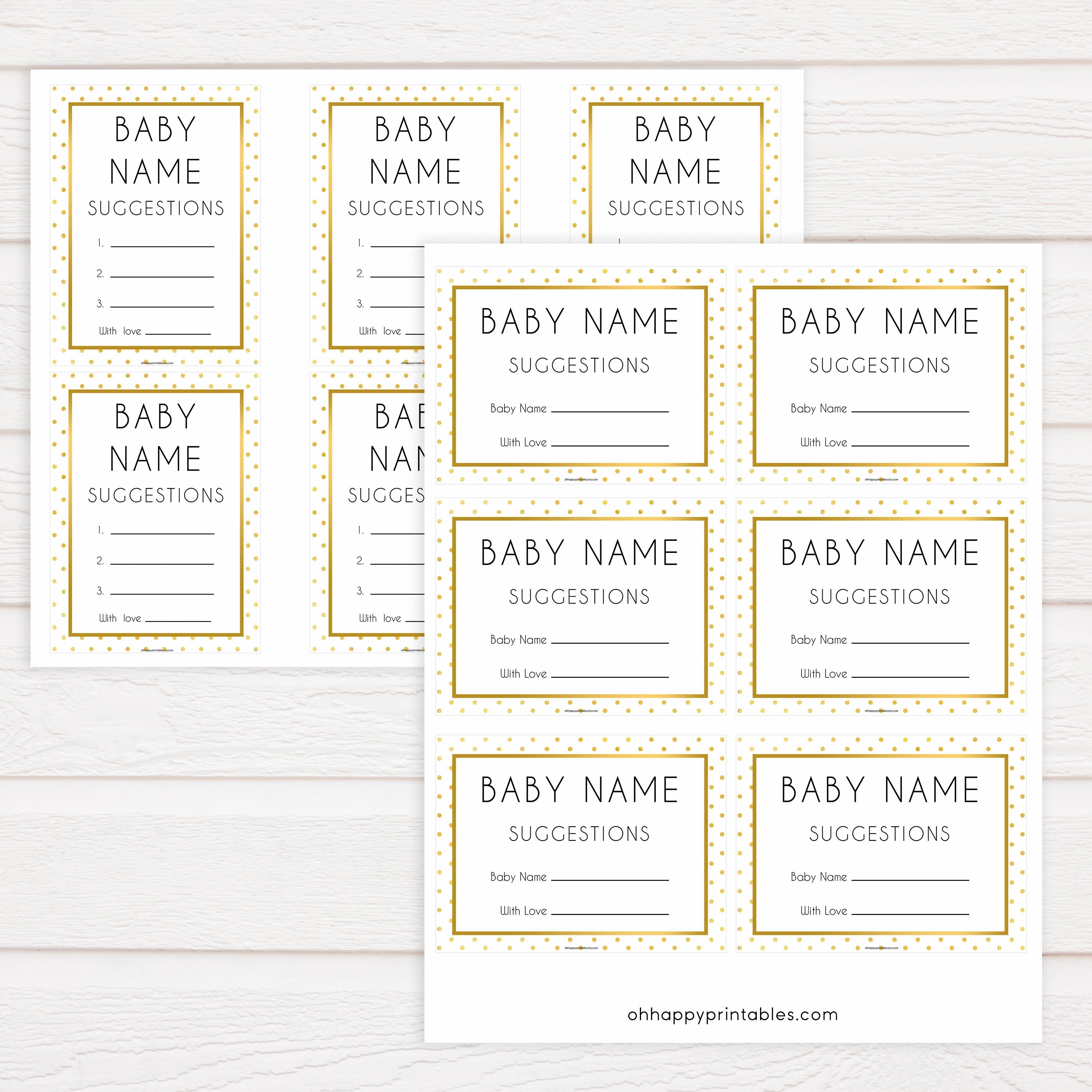 baby name suggestions game, Printable baby shower games, baby gold dots fun baby games, baby shower games, fun baby shower ideas, top baby shower ideas, gold glitter shower baby shower, friends baby shower ideas