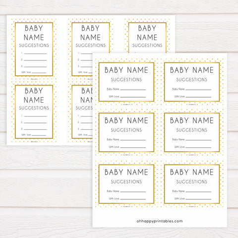 baby name suggestions game, Printable baby shower games, baby gold dots fun baby games, baby shower games, fun baby shower ideas, top baby shower ideas, gold glitter shower baby shower, friends baby shower ideas