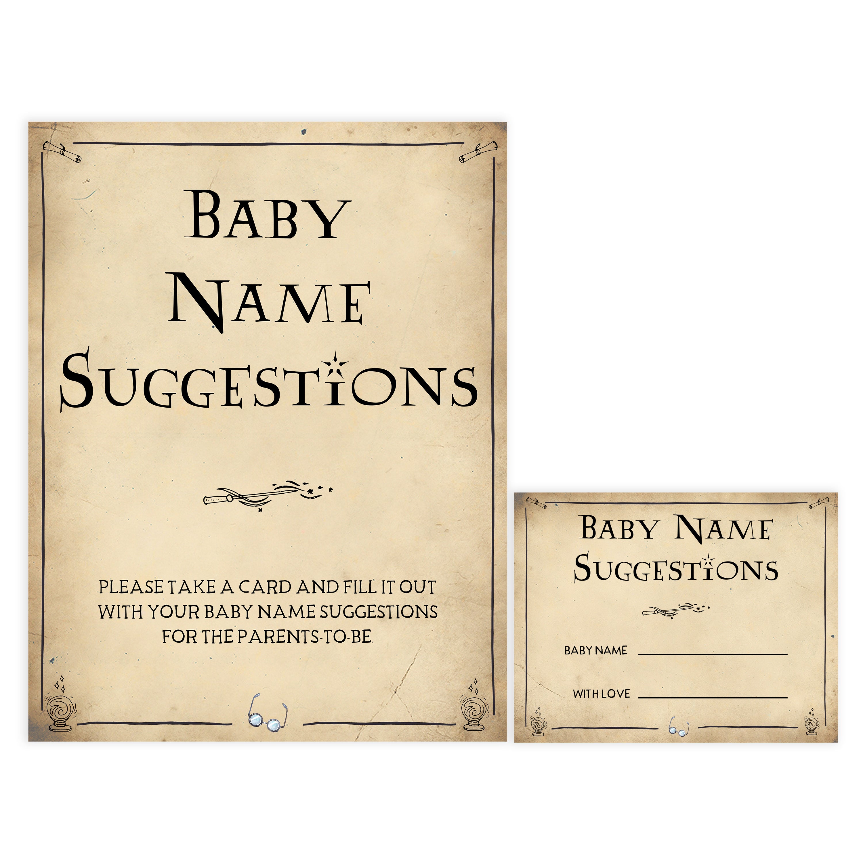 Baby Name Suggestions Game, Wizard baby shower games, printable baby shower games, Harry Potter baby games, Harry Potter baby shower, fun baby shower games,  fun baby ideas