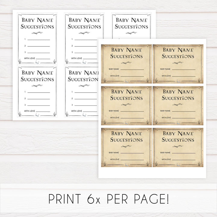 Baby Name Suggestions Game, Wizard baby shower games, printable baby shower games, Harry Potter baby games, Harry Potter baby shower, fun baby shower games,  fun baby ideas