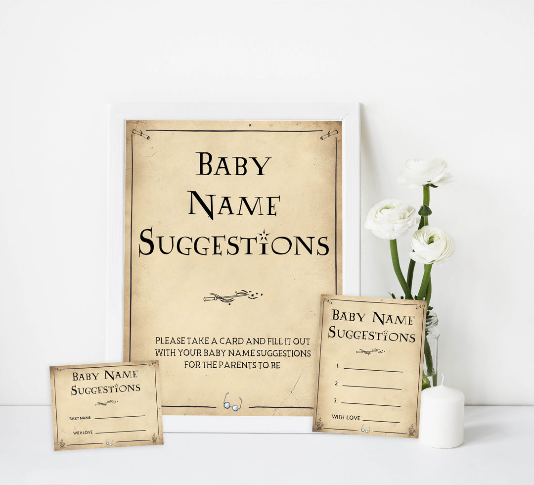Baby Name Suggestions Game, Wizard baby shower games, printable baby shower games, Harry Potter baby games, Harry Potter baby shower, fun baby shower games,  fun baby ideas