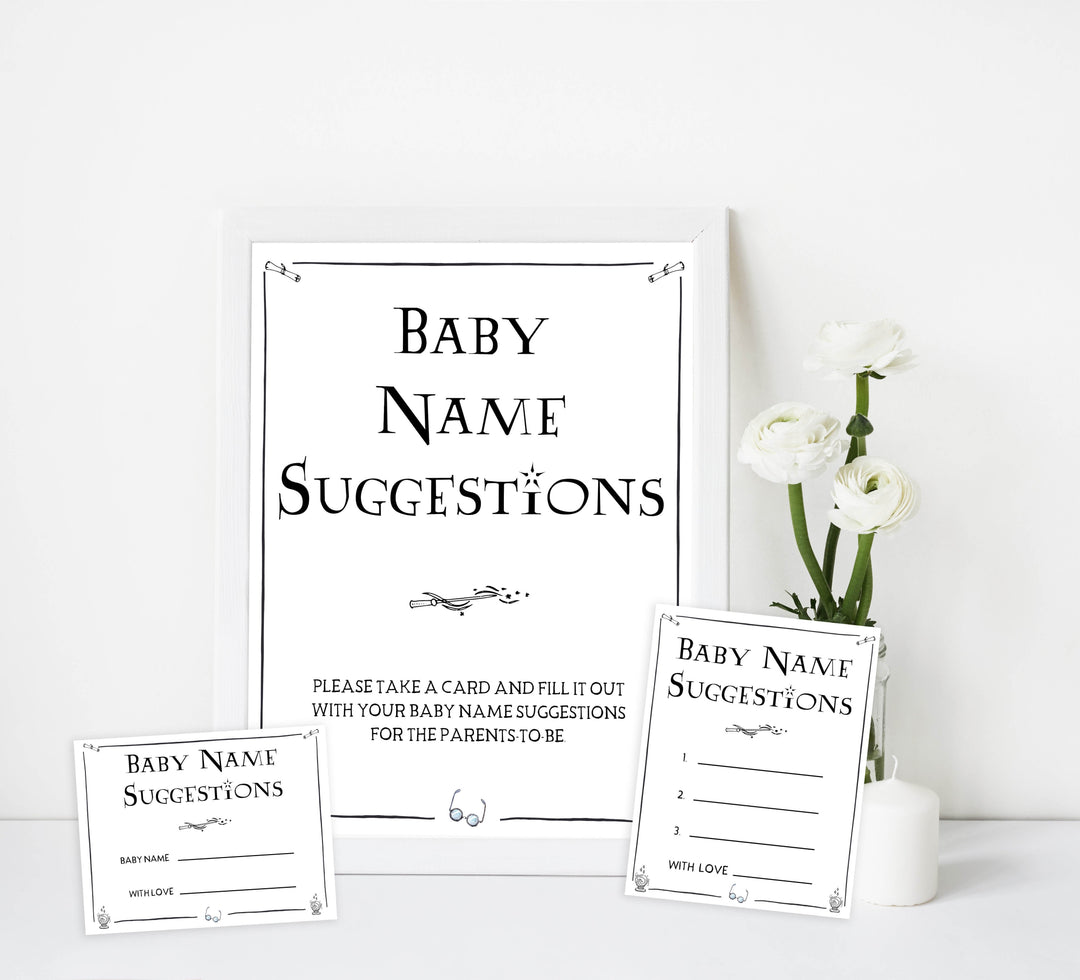 Baby Name Suggestions Game, Wizard baby shower games, printable baby shower games, Harry Potter baby games, Harry Potter baby shower, fun baby shower games,  fun baby ideas