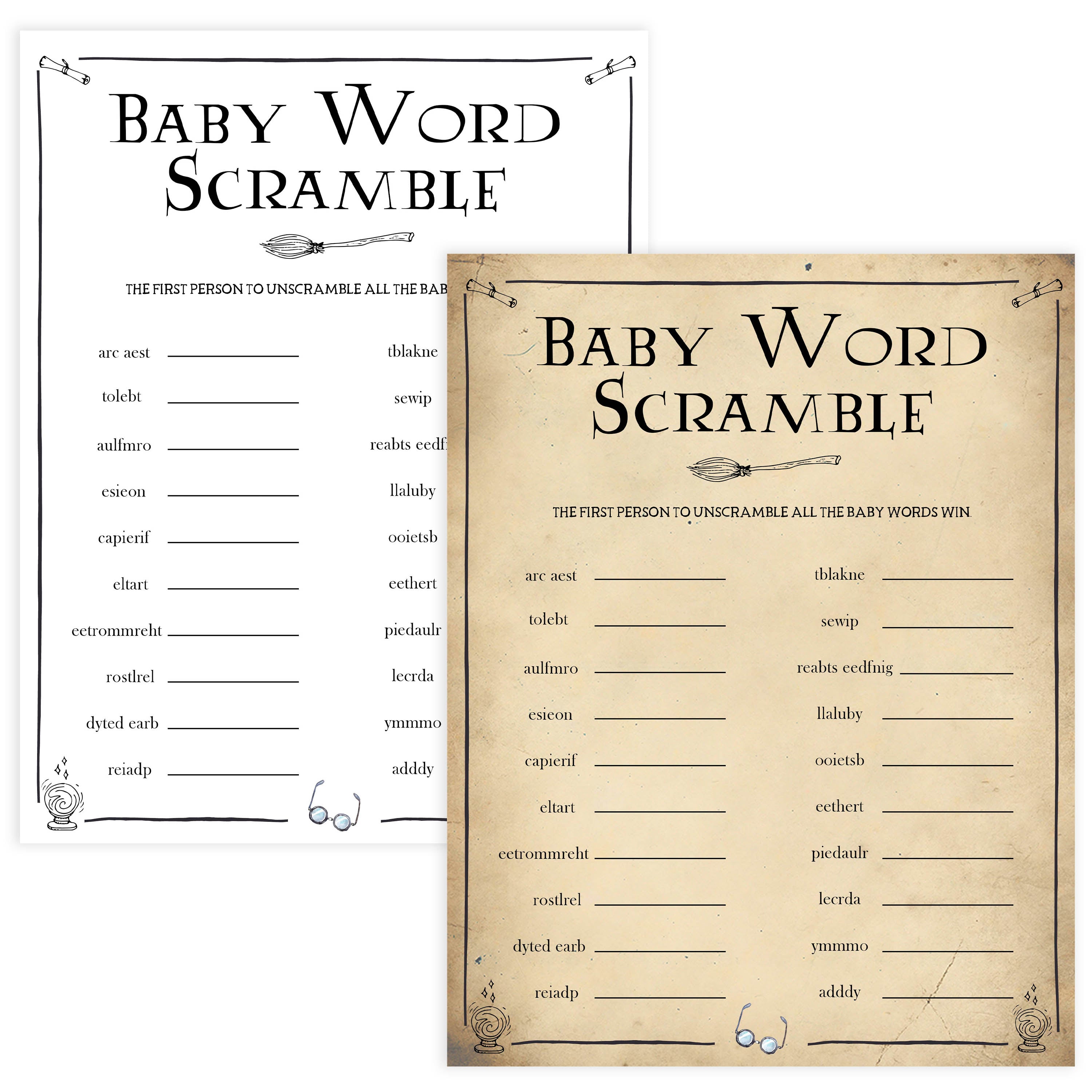 Baby Shower Scramble Game, Wizard baby shower games, printable baby shower games, Harry Potter baby games, Harry Potter baby shower, fun baby shower games,  fun baby ideas