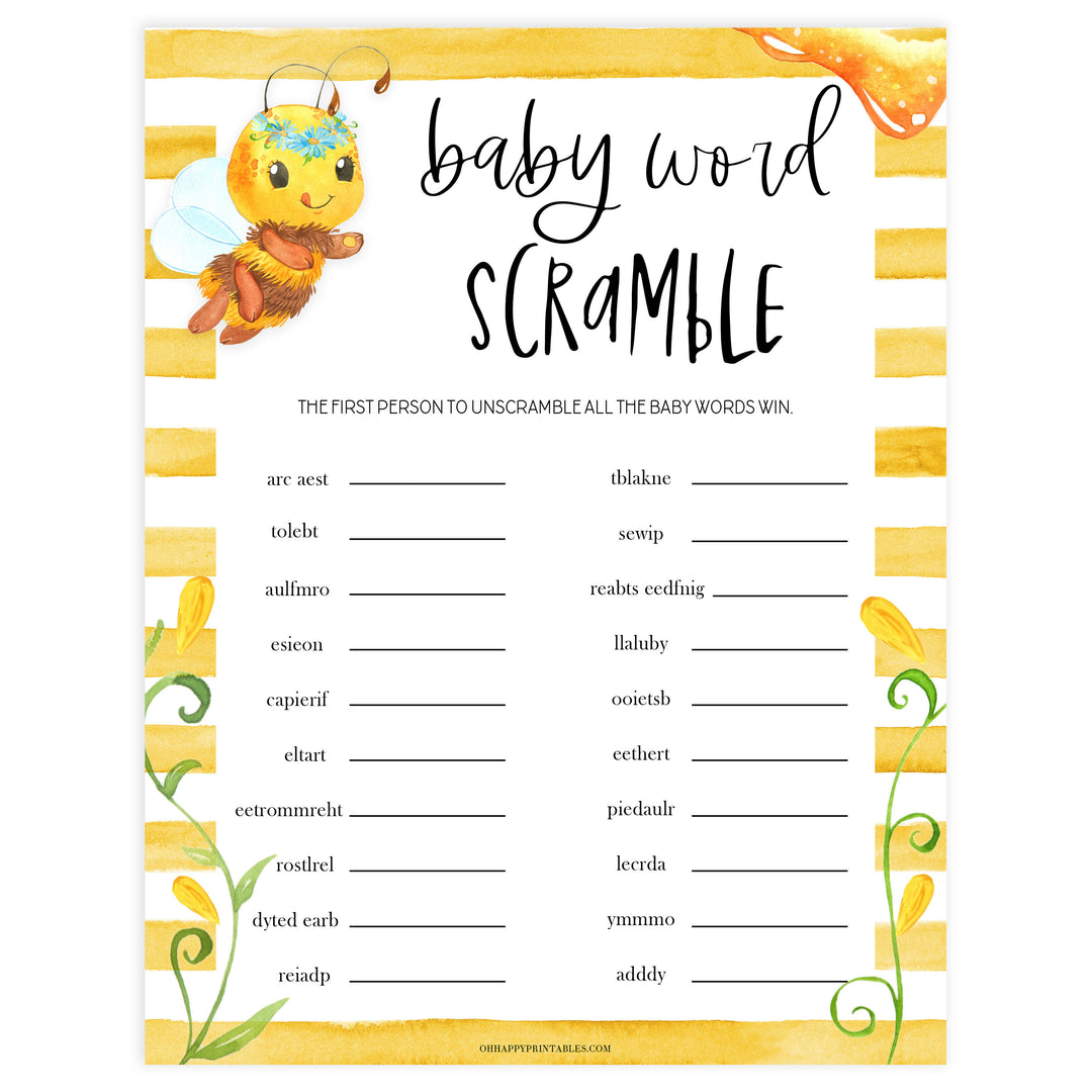 baby word scramble game, Printable baby shower games, mommy bee fun baby games, baby shower games, fun baby shower ideas, top baby shower ideas, mommy to bee baby shower, friends baby shower ideas