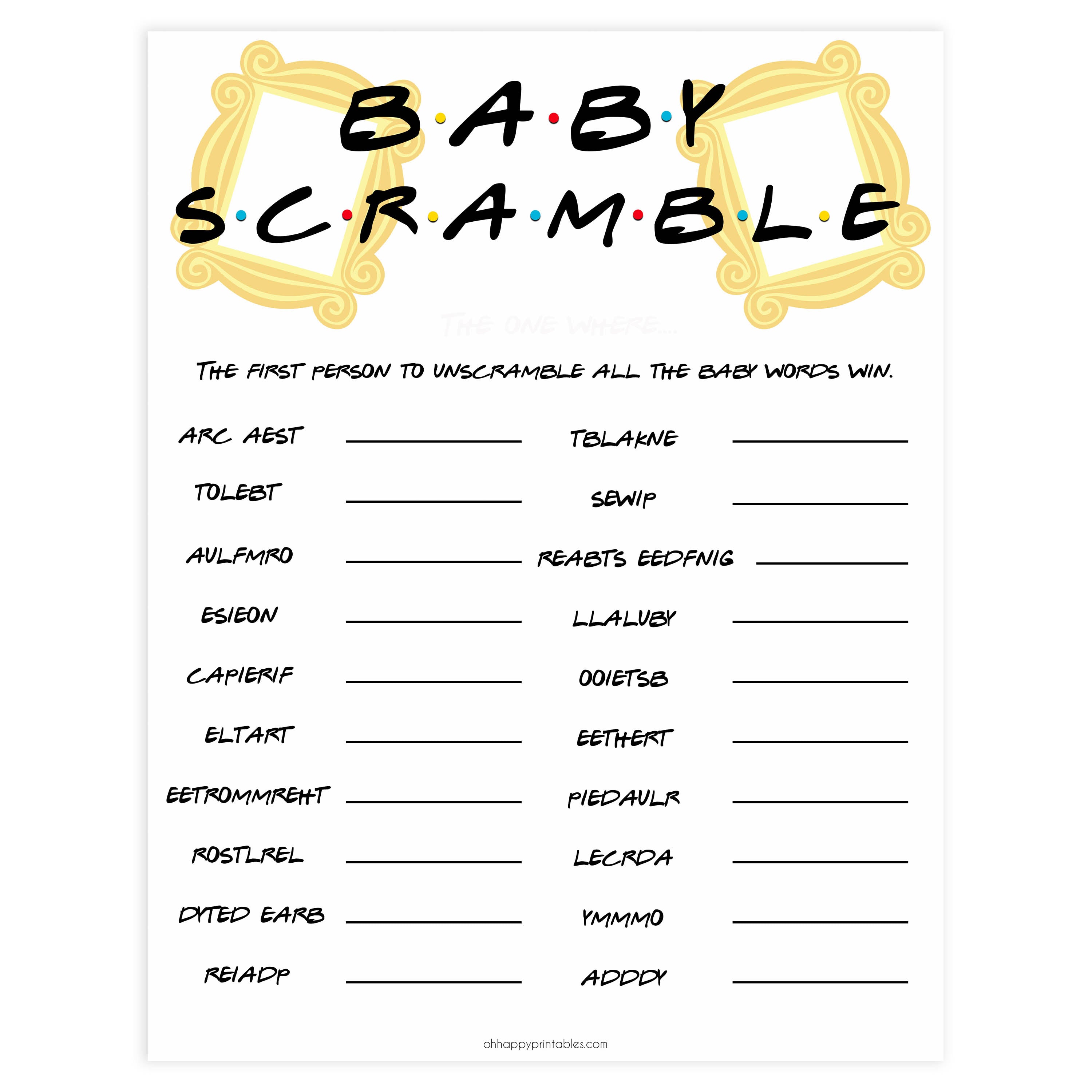 baby scramble game, Printable baby shower games, friends fun baby games, baby shower games, fun baby shower ideas, top baby shower ideas, friends baby shower, friends baby shower ideas