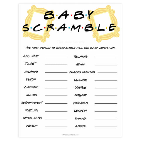 baby scramble game, Printable baby shower games, friends fun baby games, baby shower games, fun baby shower ideas, top baby shower ideas, friends baby shower, friends baby shower ideas
