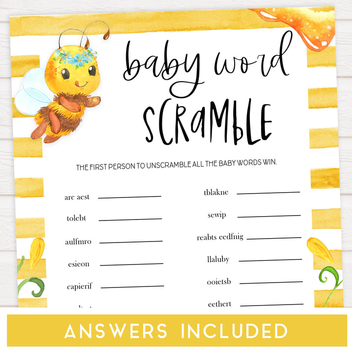 baby word scramble game, Printable baby shower games, mommy bee fun baby games, baby shower games, fun baby shower ideas, top baby shower ideas, mommy to bee baby shower, friends baby shower ideas
