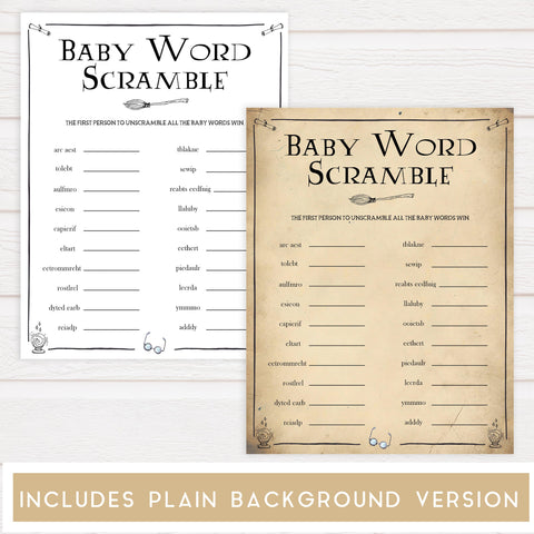 Baby Shower Scramble Game, Wizard baby shower games, printable baby shower games, Harry Potter baby games, Harry Potter baby shower, fun baby shower games,  fun baby ideas