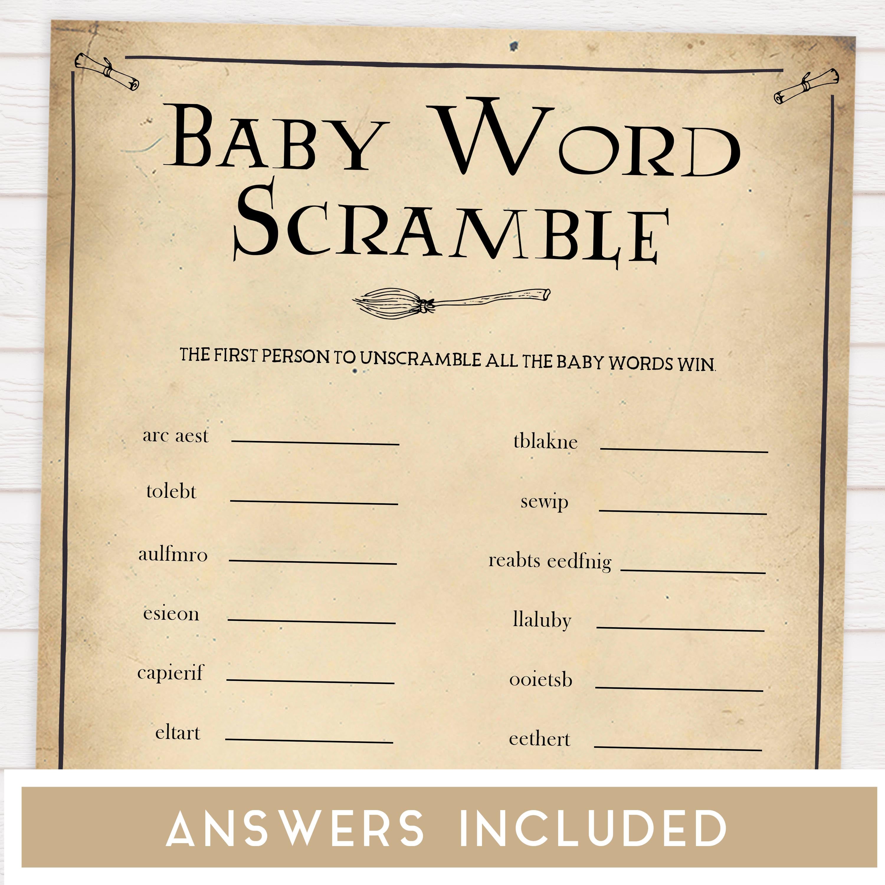 Baby Shower Scramble Game, Wizard baby shower games, printable baby shower games, Harry Potter baby games, Harry Potter baby shower, fun baby shower games,  fun baby ideas