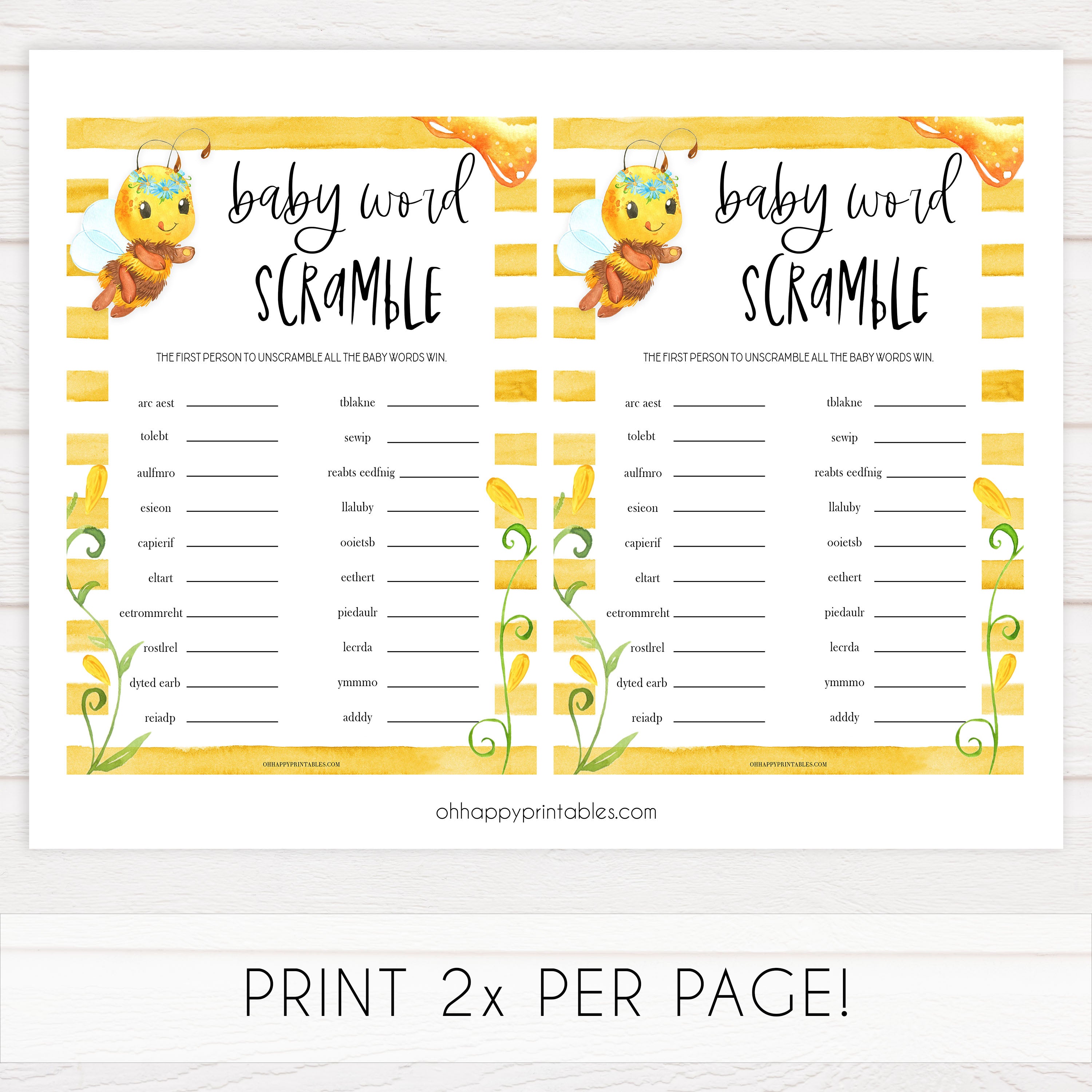 Baby Shower Word Scramble - Mommy To BEE Printable Baby Games –  OhHappyPrintables