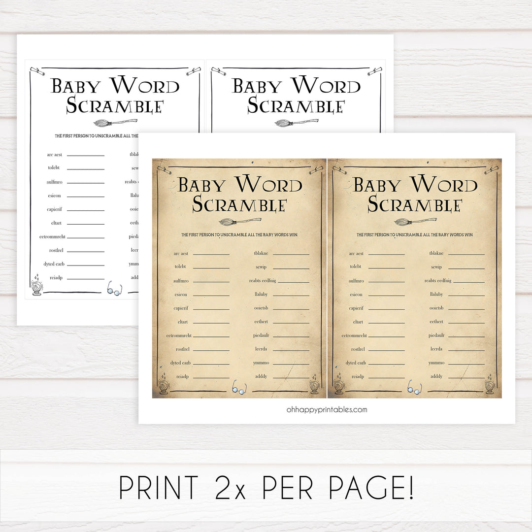 Baby Shower Scramble Game, Wizard baby shower games, printable baby shower games, Harry Potter baby games, Harry Potter baby shower, fun baby shower games,  fun baby ideas